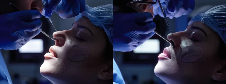 a skilled dermatologist carefully removing clumpy, misplaced filler from a patient's lips.
